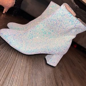 White iridescent glitter boots